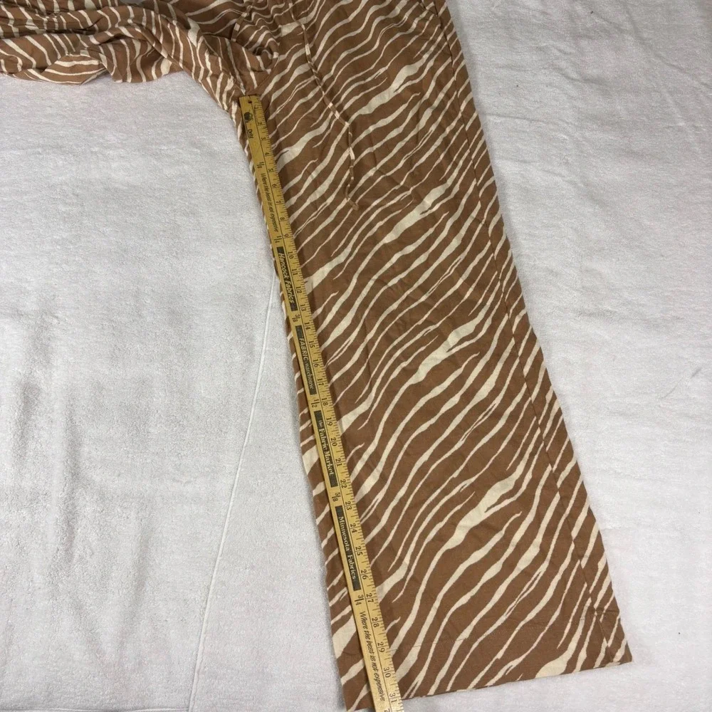 A New Day Wide Leg Linen Pants Women XS Brown Zebra Print Drawstring Comfortcore
